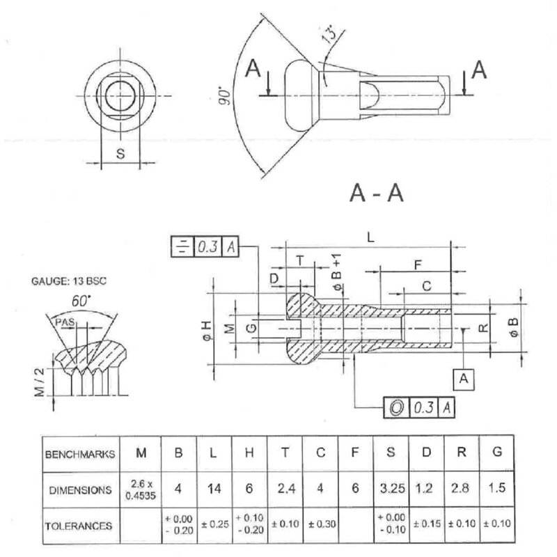 MACH1 Nipluri 13G diametru 5.0 argintii 100buc